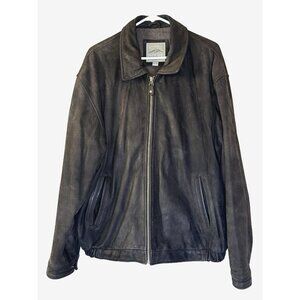 Vintage Distressed Leather Y2K 90s Vibes Mens L Dark Brown Bomber Jacket Grunge